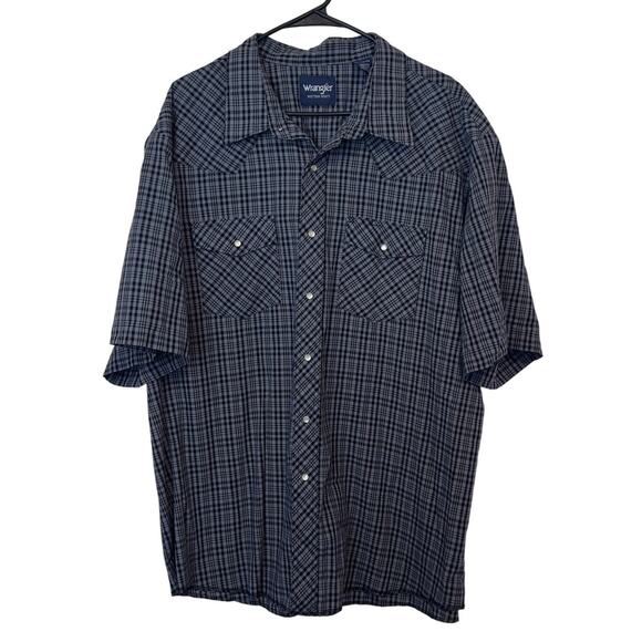 Wrangler Men’s Pearl Snap Plaid Western Short Sleeve Shirt Size XXL Black Gray - Picture 1 of 6